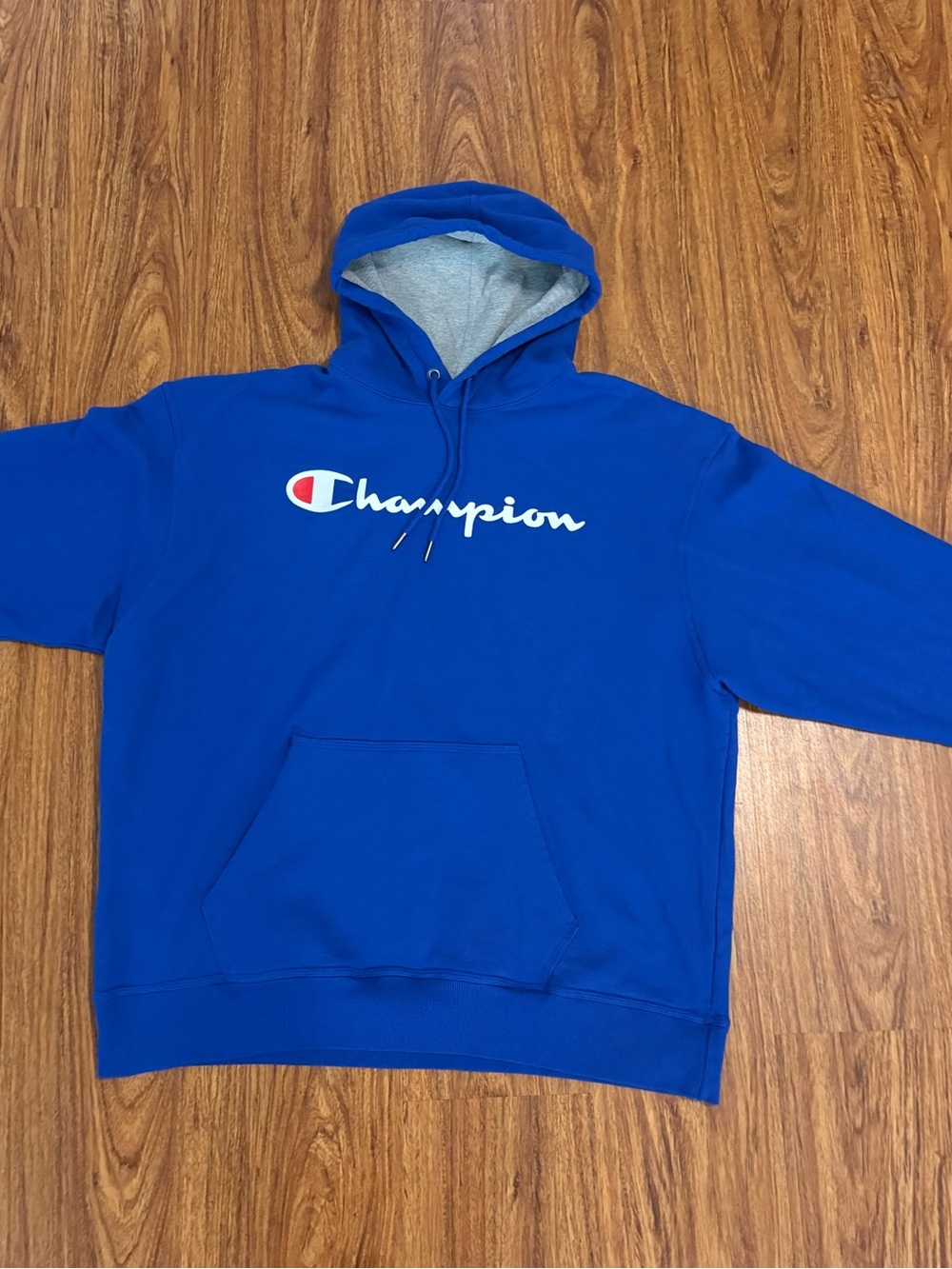 Champion Powerblend Men’s Royal Blue Pullover Hoodie Logo Pockets 2XL GF89H